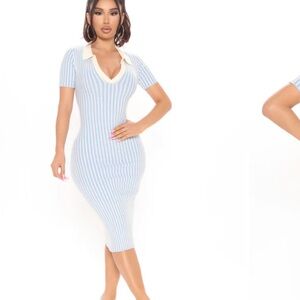Fashion Nova Blue and White Striped Midi Dress